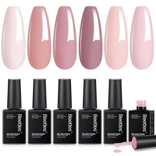 Vista 14 de Beetles Juego de esmaltes de uñas de gel de otoño, 6 colores, borgoña, rojo, naranja, amarillo, marrón, kit para uñas hojas de otoño