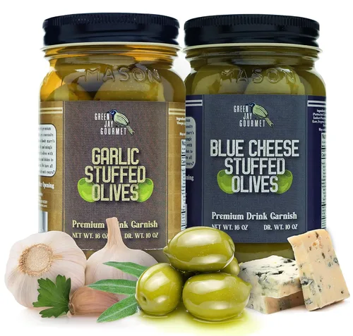 Vista 18 de Green Jay Gourmet Aceitunas Rellenas de Almendra – Aceitunas Verdes Rellenas de Almendra para Decoración de Cócteles y Tabla de Quesos – Aceitunas