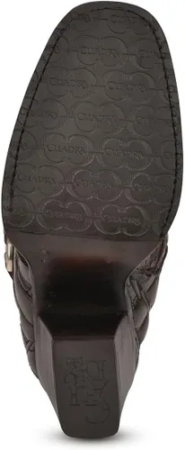 Vista 9 de Cuadra Botas altas para mujer en piel de pitón auténtica, color marrón