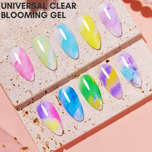 Vista 2 de Vishine 2 unidades de gel floreciente de 0.5 fl oz, esmalte de uñas transparente floreciente, efectos de propagación, gel UV, piedra natural