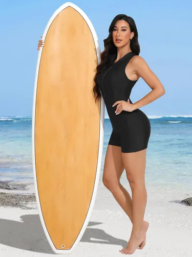 Vista 5 de ATTRACO Trajes de baño atléticos de una pieza para mujer, con cremallera, trajes de baño modestos