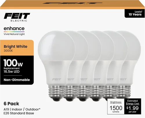 Vista 16 de Feit Electric Bombilla LED A19, equivalente a 100 W, regulable, base E26, CRI 90, 1600 lúmenes, blanco suave de 2700 K, bombilla de uso general