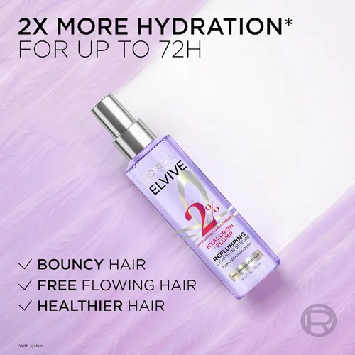 Vista 5 de L'Oréal Paris Elvive Hyaluron Plump - Suero capilar hidratante para rellenar con complejo de ácido hialurónico, para cabello deshidratado y seco