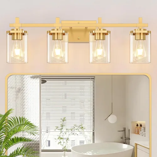 Vista 10 de 2 luces de tocador de baño, accesorios de luz de tocador negro mate sobre espejo, apliques de pared modernos con pantalla de vidrio transparente