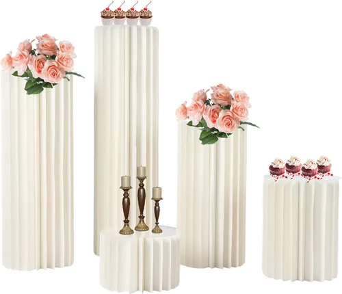 Vista 9 de Jarrón de cartón plegable para centros de mesa, 3 piezas, soporte cilíndrico para florero de flores, soportes de centro de mesa para decoración