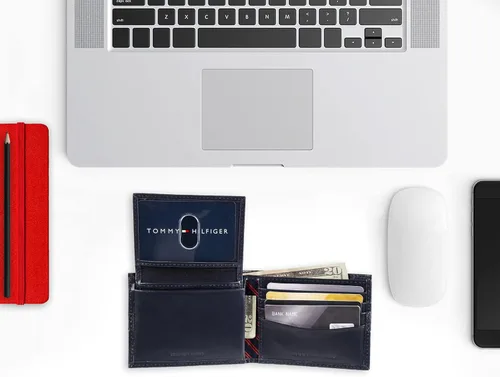 Vista 6 de Tommy Hilfiger Cartera de cuero genuino para hombre con múltiples ranuras para tarjetas