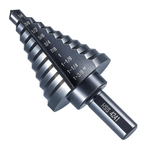 10 Tamaños Broca de Paso para Hoja de Metal, 1/4 a 1-3/8 Pulgadas Broca de Cono de Acero de Alta Velocidad para Perforación y Corte, Broca Unibit