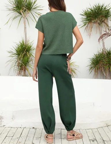 Vista 3 de Ugerlov Conjunto de dos piezas para mujer, suéter de punto y pantalones de cintura alta