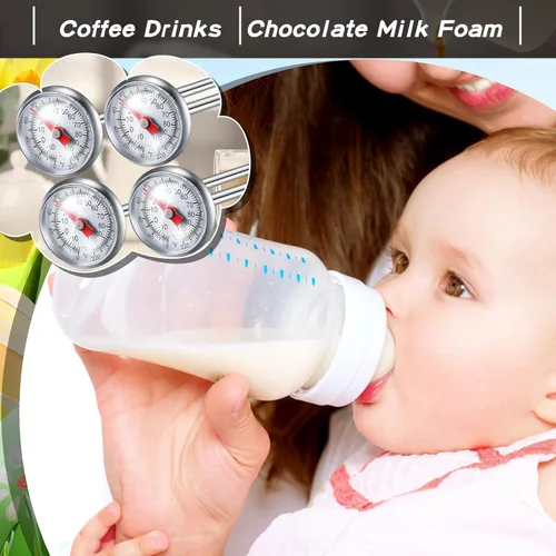 Vista 6 de Xuhal 6 piezas de termómetro de cocina de acero inoxidable con vástago largo de 5 pulgadas y esfera de 1 pulgada para leche, espumado, alimentos