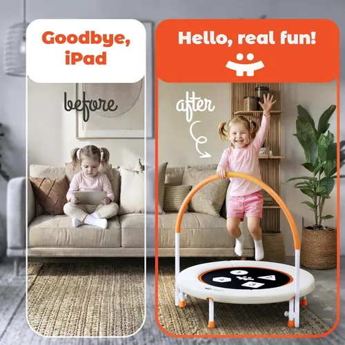 Vista 6 de Happin® 36'' Toddler Trampoline Indoor, Foldable Mini Trampoline for Kids Ages 2-6, ASTM Certified, Adjustable Handle, Safety Pad for Indoor &