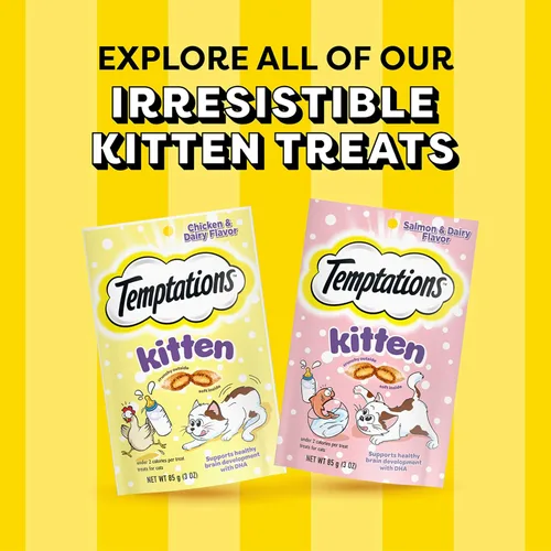 Vista 10 de Temptations Kitten Crunchy and Soft Cat Treats sabor pollo y lácteos, bolsa de 3 onzas, (paquete de 12)
