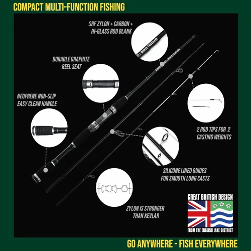 Vista 4 de Rigged and Ready Smuggler Series™ Travel Fishing Rods. Super Compact, 1 Spinning Rod and Reel Combo, 4 Spin, 1 Casting Rod + Cases. 2, 3 or 4 Tips.