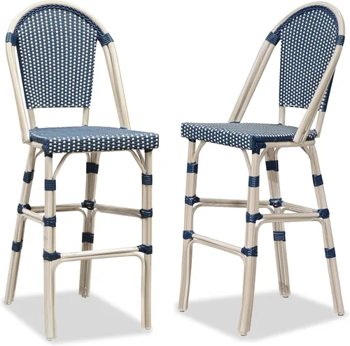 Vista 29 de PURPLE LEAF Patio French Round 26" Counter Stool Set of 2 Large Rattan Backless Stackable Barstools Bamboo Print Aluminum Frame Footrest with Woven