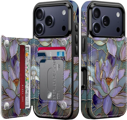 Vista 56 de FUNMIKO Funda tipo cartera para iPhone 13 con tarjetero, bloqueo RFID, protección de grado militar y obras de arte impresas con rayos UV, cierre