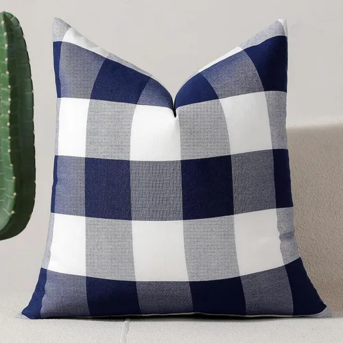 Vista 25 de vctops Fundas de almohada decorativas a cuadros azules de 12 x 20 pulgadas, funda de cojín lumbar de guingán para sofá, dormitorio