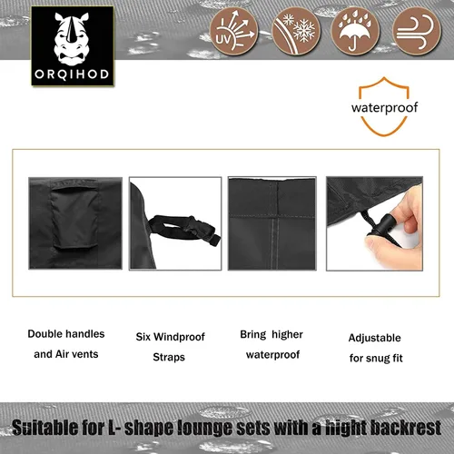 Vista 3 de Funda para muebles de patio en forma de V, impermeable, 600D, resistente, para exteriores, con bolsa de almacenamiento, 85 x 85 pulgadas, funda