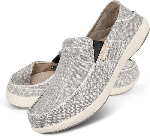 Slip On Shoes for Men, Plantar Fasciitis Canvas Loafer Shoes with Arch Support, Orthopedic Casual Non Slip Mule Shoes with Rubber Sole