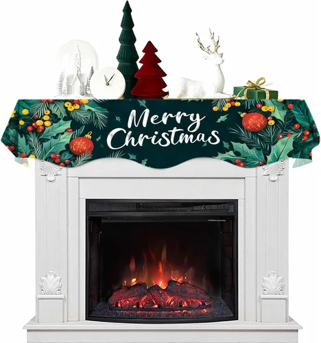 Vista 14 de NYZE Bufanda para Repisa de Chimenea Navideña 60 x 17 Pulgadas Cubierta Decorativa para Repisa de Chimenea de Navidad Camino de Mesa para Repisa