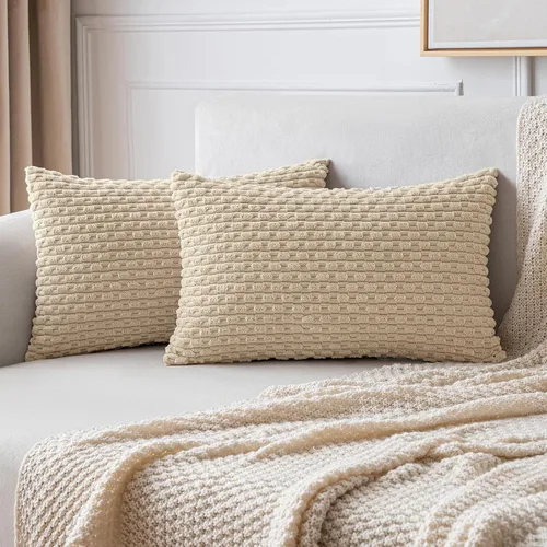 Vista 58 de MIULEE - Juego de 2 fundas decorativas para cojines, de pana suave y con estilo campestre y bohemio a rayas, para decorar hogar, sofá, cama, sala