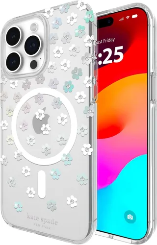 Vista 13 de Kate Spade New York Funda para iPhone 15 Pro Max, compatible con la funda MagSafe para teléfono, purpurina gruesa iridiscente