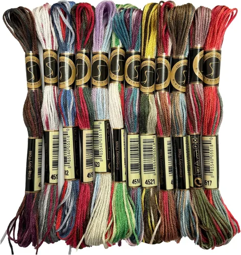 Vista 7 de Paquete de 12 madejas de hilo dental con variaciones mágicas de color, seis hebras bordadas de hilo de punto de cruz, multicolor, juego A