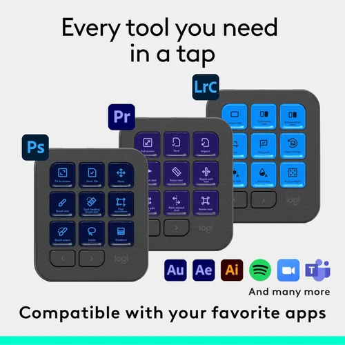 Vista 4 de Logitech MX Creative Console, 9 teclas LCD personalizables, accesorios Stream Deck, dial de control para diseño gráfico, Adobe, Zoom, Spotify