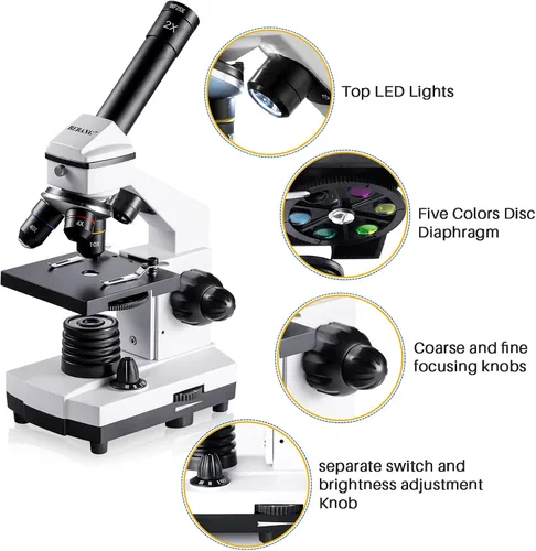 Vista 4 de Microscopio para adultos y niños, 100X-2000X BEBANG Microscopio compuesto con portaobjetos de microscopio, kit de microscopio para niños