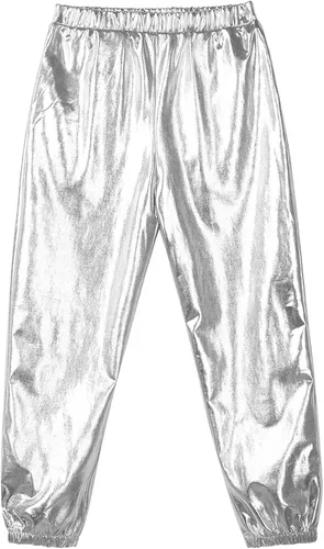Manyakai Pantalones de baile metálicos brillantes para niños y niñas, leggings atléticos, hip hop, ropa de baile callejero