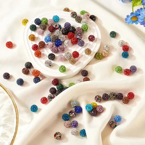 Vista 2 de Beadthoven - 100 cuentas de diamantes de imitación de arcilla de 0.394 pulgadas para la fabricación de joyas, cuentas de bola de disco de cristal