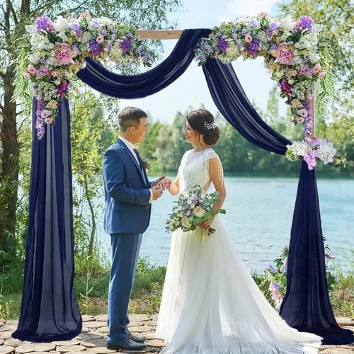 Vista 3 de Tela para arco de boda, azul marino, 20 pies, 2 paneles de tela de gasa, arcos de boda para ceremonia, cortinas de techo, arcos de boda, arco