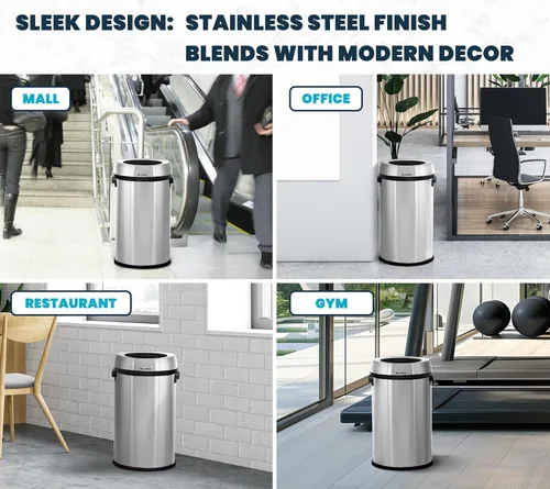 Vista 6 de Alpine Industries-470-65L-1 17-Gallon Stainless Steel Trash Can with Swing Lid - Heavy Duty Garbage Bin with Automatic Swing Closure for Odor