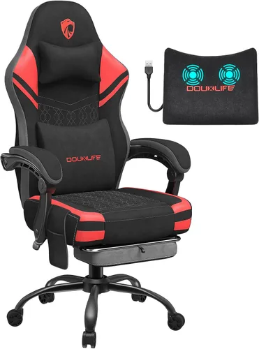 Vista 11 de Silla para videojuegos, silla de computadora de tela Tech con masaje, silla de oficina con cojín ensanchado de resorte, silla ergonómica de respaldo
