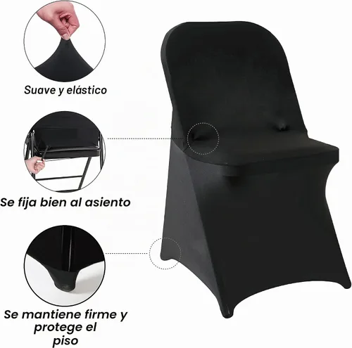 Vista 3 de Fundas plegables para sillas de fiesta, 12 piezas, fundas universales de elastano ajustables para bodas, banquetes, conferencias Negro