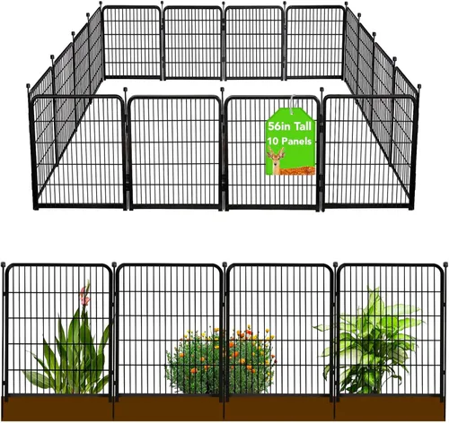 Vista 9 de Vallas Decorativas de Jardín de 24 pulgadas (H) con Puerta, 8 Paneles Total 15.7 pies (L) Valla de Barrera de Hierro Resistente para Animales