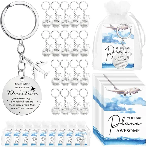 Tondiamo Flight Attendant Gifts Bulk Airplane Keychain with Thank You Cards for Travel Adventure Party Favor Holiday Gift