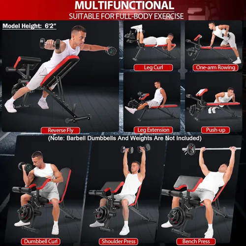 Vista 6 de OPPSDECOR Adjustable Weight Bench with Leg Extension and Leg Curl, 800 LBS Heavy Duty Workout Bench for Home Gym, Preacher Curl Bench with Wheels