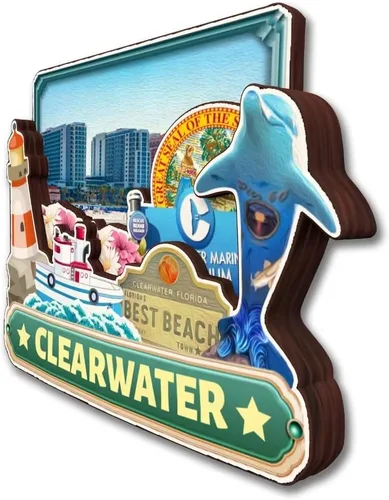 Vista 37 de Cocoa Beach - Imán para nevera de la colección de madera 3D de madera hecha a mano para viajes, recuerdos de la ciudad, decoración del hogar, regalo