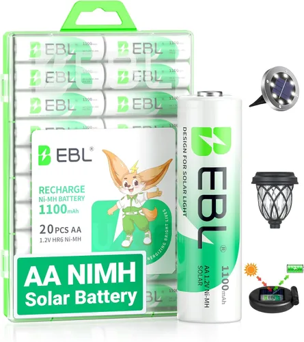 Vista 9 de EBL Baterías recargables AA, 1.2 V 1100 mAh de alta capacidad AA para luces solares de jardín (paquete de 8)