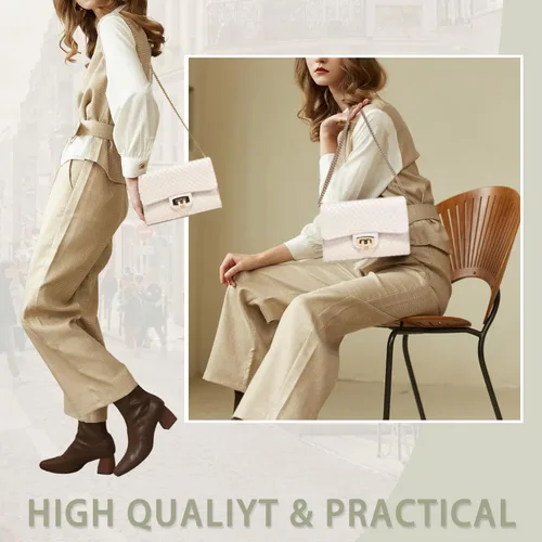 Vista 4 de Women's Textured PU Crossbody Bag, Small Gold Chain Shoulder Purse for Daily Use