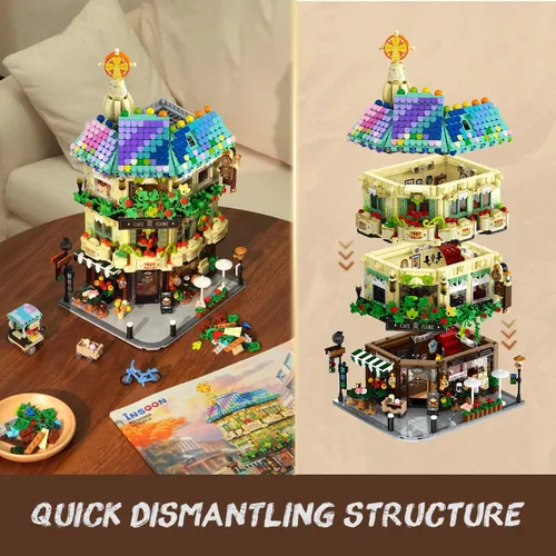 Vista 3 de INSOON Juego de Construcción de Casa Flower Cafe con Luces, 1876 Piezas Modelo de Construcción de Tienda de Esquina de Calle de la Ciudad, Kit