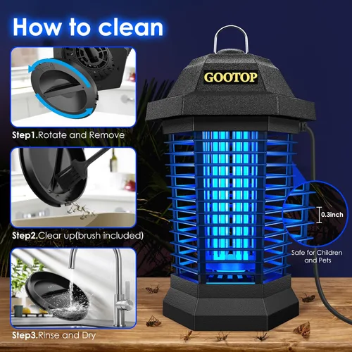 Vista 7 de GOOTOP Extractor de Insectos para Exteriores, Extractor de Mosquitos, Enchufe de 3 Puntas Eléctrico Matamoscas, Mata Mosquitos, Trampas para Moscas