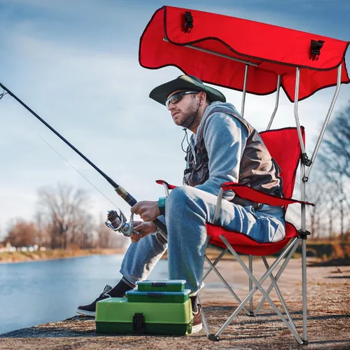 Vista 18 de TeqHome Silla de playa con sombrilla y toldo para pesca, con protección UPF 50+, ajustable, resistente, plegable, portátil, para acampar