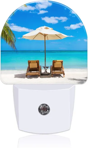 Tumbonas en la playa, luz nocturna enchufable a la pared con sensor de atardecer a amanecer, linda luz nocturna para niños, niñas, mujeres, hombres,