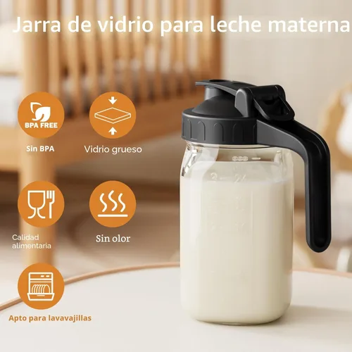 Vista 5 de Jarra de leche materna, tarro Mason de 32 onzas, tarro de boca ancha con tapa abatible verde y boquilla de vertido, sello hermético resistente