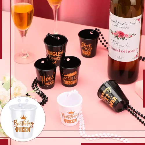 Vista 5 de Janmercy 12 piezas de collar de chupito de cumpleaños a granel divertido de plástico con cuentas de chupito collar para niñas y mujeres 21, 30, 40