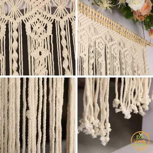 Vista 2 de Cortinas de macramé bohemias, cortinas con cuentas para puertas, macramé para colgar en la pared, cortina de puerta de cuentas, fondo bohemio