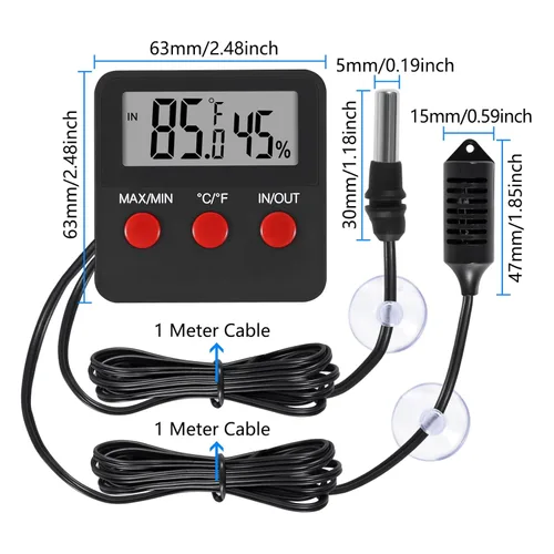 Vista 5 de Termómetro digital y termómetros de humedad para interiores y exteriores, medidor de temperatura e higrómetro digital con sonda para terrario