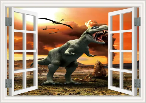 FLFK Calcomanía falsa para pared para ventana, mural de pared de dinosaurios para decoración de pared, calcomanías de pared para pegar y despegar,
