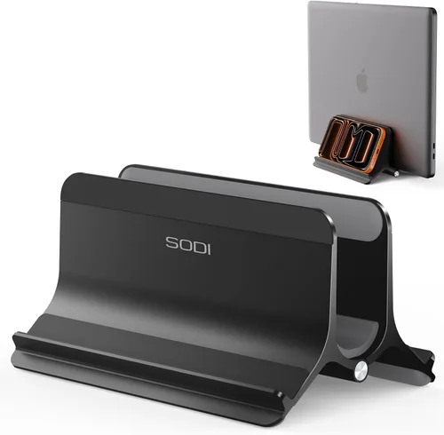 Soporte vertical para laptop SODI para escritorio compatible con MacBook Air, soporte para MacBook Pro vertical de aluminio hasta 17 pulgadas,