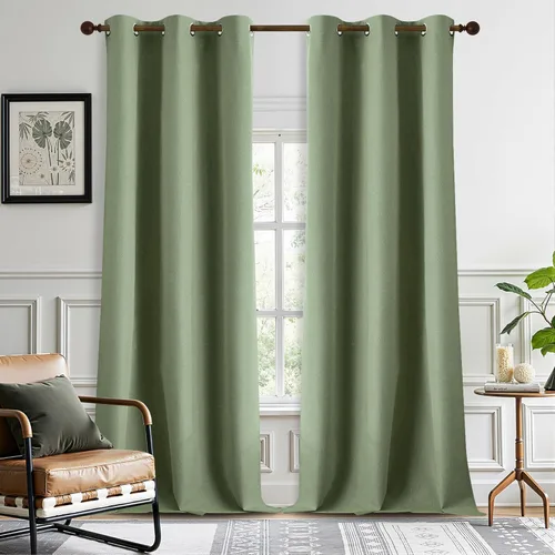 Vista 23 de DONREN Cortinas opacas completas para dormitorio, aislamiento térmico y reducción de ruido, cortinas de lino con ojales para sala de estar y Negro